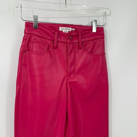 Good American Icon faux leather pants jeans Love Potion pink hot bright new 25 0 - Picture 3 of 5
